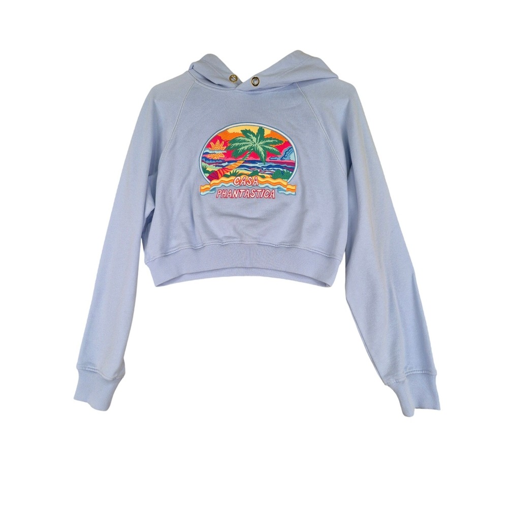 Casablanca Tennis Club Casa Phantastica Cropped Hoodie Blue WS23-JTP-120-02 Sz M